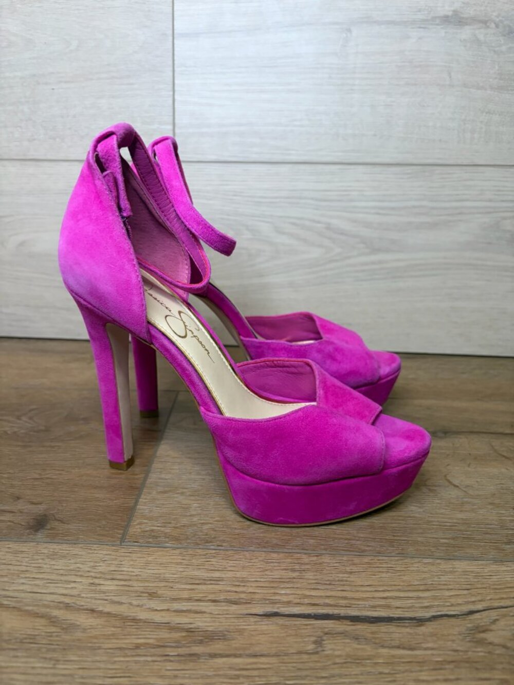 Jessica Simpson Beeya Pink Suede Platform Ankle-Strap Heels Size 7M